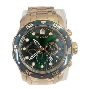 Invicta Men's Pro Diver Watch Scuba Chronograph Green Dial Gold Tone 200m 48mm